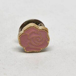 Rose Pink Simple Acrylic Pin Enamel Gold Tone Trim Button Size Accent Cute